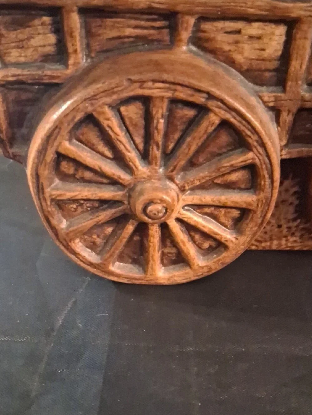 Faux Green Fern & Greenery in Ceramic Rustic Wagon Planter